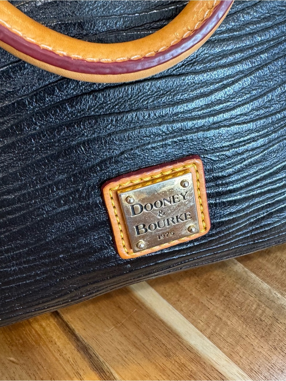 Dooney & Bourke Black Leather Satchel with Tan Accents - Picture 9 of 14
